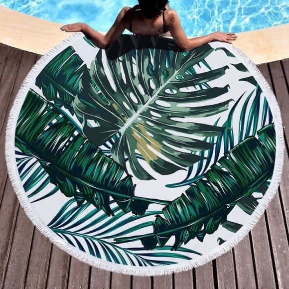 Other - Tropical Leaf Print Large Round Beach Towel Cover Up